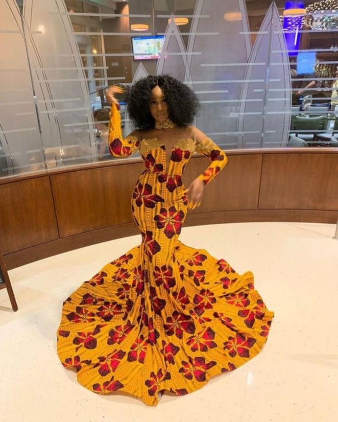 african mermaid prom dress Mermaid Velvet Prom Dress: African Slit Evening Gown with Cape