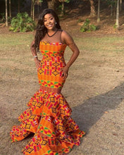 Load image into Gallery viewer, African Kente Dress For Women| Dashiki Women&#39;s Clothing| Africa Print Wedding Gown| Prom Gown| Wedding Guest Clothing| Black Stars Handmade