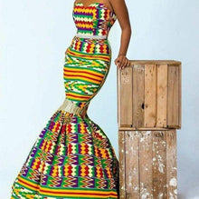 Load image into Gallery viewer, African Kente Dress For Women| Dashiki Women&#39;s Clothing| Kente Print Wedding Gown| Prom Gown| Wedding Guest Clothing| Black Stars Handmade