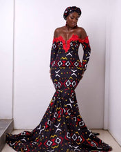 Load image into Gallery viewer, African Women&#39;s Clothing| Africa Print Wedding Gown| African Prom Gown| Wedding Guest Clothing| Ankara| Kitenge| Kente| Black Stars Handmade