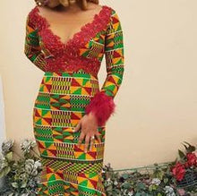 Load image into Gallery viewer, Women&#39;s African Clothing| Kente Women&#39;s Clothing| Africa Print Wedding Gown| Prom Gown| Wedding Guest Clothing| Black Stars Handmade