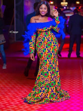 Load image into Gallery viewer, Women&#39;s Elegant African Wear| Kente Women&#39;s Clothing| Africa Print Wedding Gown| Prom Gown| Wedding Guest Clothing| Black Stars Handmade