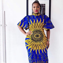 Load image into Gallery viewer, Women&#39;s African Clothing. Ankara Short Gown. African Print Dress. Royal Blue and Gold. African Party Dress. Wedding Guest Dress.