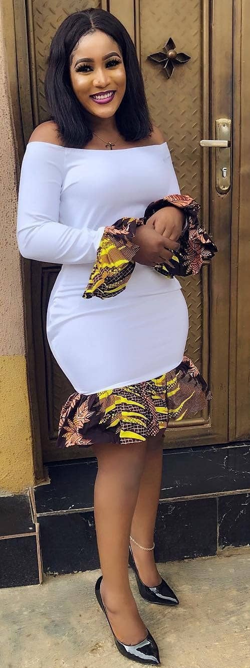 Women's African Off the Shoulder Ankara Short African Print White African Party Wedding Guest