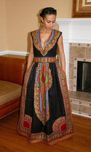 Women's African Clothing| Dashiki Maxi Gown| Africa Print Wedding Gown| Prom Gown| Wedding Guest Clothing| Maxi Dress| Black Stars Handmade