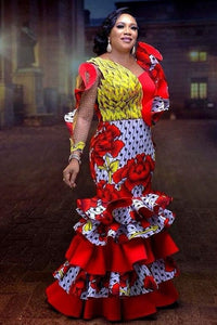 Elegant African Women's Dress| Africa Wedding Gown| Prom Gown| Wedding Guest Clothing| Black Stars Handmade