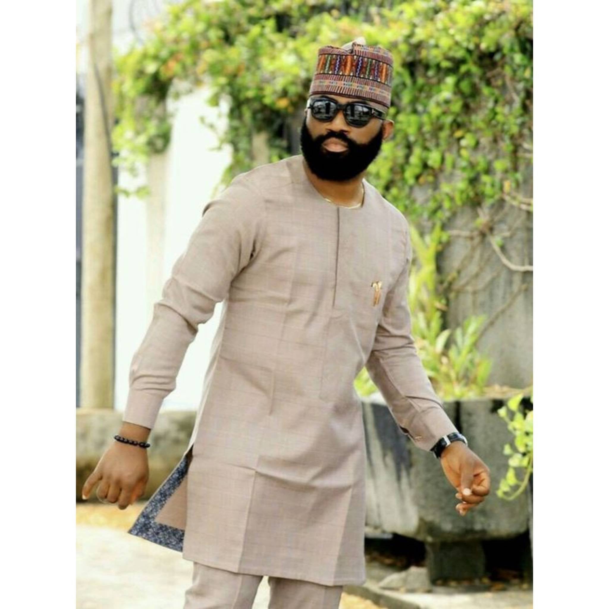 african fashion dresses nigeria mens African Suit for Men 2 Piece Set Shirt Pants Dashiki Outfits Nigerian Wedding Attire TR6 Black Small at Amazon Men's Clothing store
