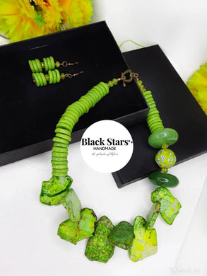 Chartreuse African Necklace| African Bead Jewelry Set| African Wedding Jewelry| Wood Beads| Gift For Her| Mother's Day Gift|Necklace|Earring
