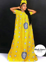 Load image into Gallery viewer, African Long Dress For Women| African Clothing| Ankara Maxi Dress| Dashiki Long Gown| Wedding Guest Clothing| Black Stars Handmade