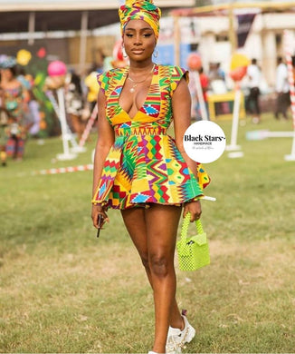 African Clothing|Women's African Wear|Kente Short Gown|Prom Mini Gown|African Print  Dress|Wedding Guest Outfit|Party Wear|Dashiki|Kente