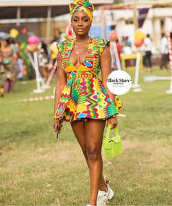 African Clothing|Women's African Wear|Kente Short Gown|Prom Mini Gown|African Print  Dress|Wedding Guest Outfit|Party Wear|Dashiki|Kente
