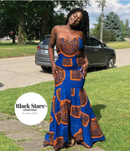 Load image into Gallery viewer, Women&#39;s African Clothing| Ankara Mermaid Gown| Blue Wedding Guest Dress| Traditional Wedding Gown| African Bridesmaids Dress| Dashiki Wear
