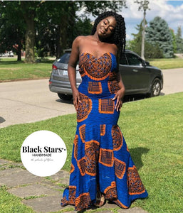 Women's African Clothing| Ankara Mermaid Gown| Blue Wedding Guest Dress| Traditional Wedding Gown| African Bridesmaids Dress| Dashiki Wear