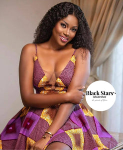 African Clothing|Women's African Wear|Purple Ankara Short Gown|Prom Mini Gown|African Wedding Dress|Wedding Guest Outfit|Party Wear|Dashiki