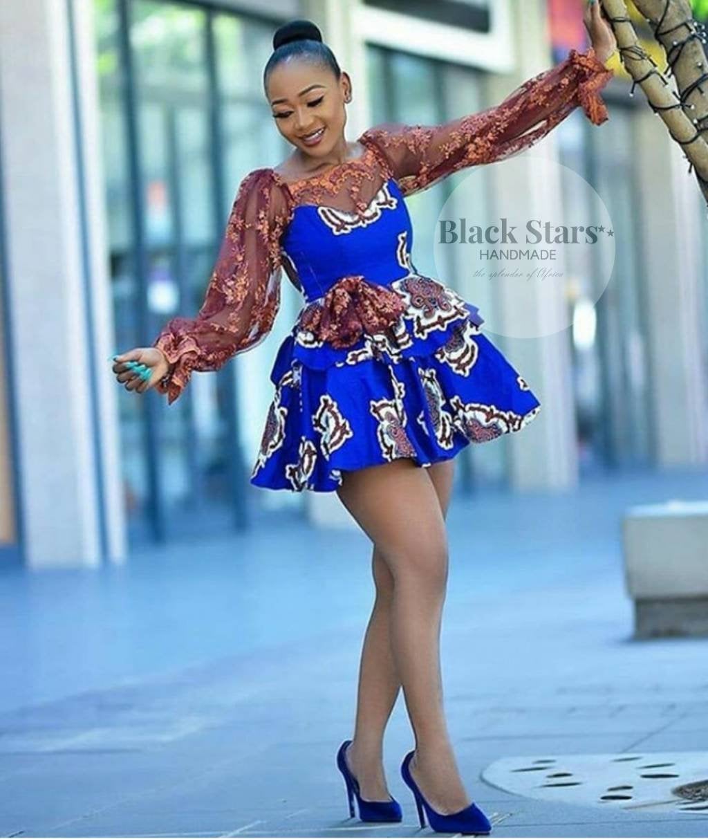 African Clothing|Women’s African Wear|Ankara Lace Short Gown|Prom