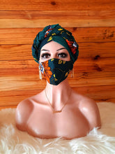 Load image into Gallery viewer, African Print Nose Mask with Matching Head Set Wrap For Sale| Ankara Face Mask| Dashiki Head Scarf| Wholesale and Bulk Orders Available.