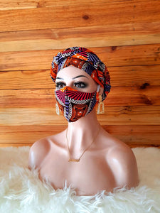 African Print Nose Mask with Matching Head Wrap Set For Sale| Ankara Face Mask| Dashiki Head Scarf| Wholesale and Bulk Orders Available.