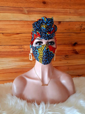 African Print Nose Mask with Matching Head Wrap Set For Sale| Ankara Face Mask| Dashiki Head Scarf| Wholesale and Bulk Orders Available.