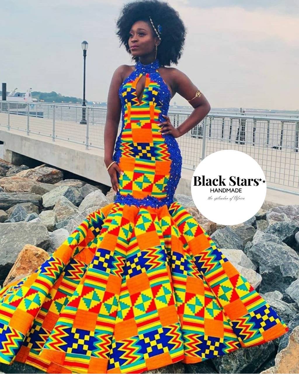Sabella Women's African Print Stretch Dress (Cream Orange Kente)-Clear –  D'IYANU