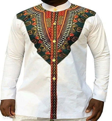Dashiki Detailed Mens White Shirt