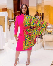 Load image into Gallery viewer, African clothing for women. women&#39;s African Kente print dress. Wedding guest clothing. African wedding dress. Beautiful half - half design by splendor of Africa.